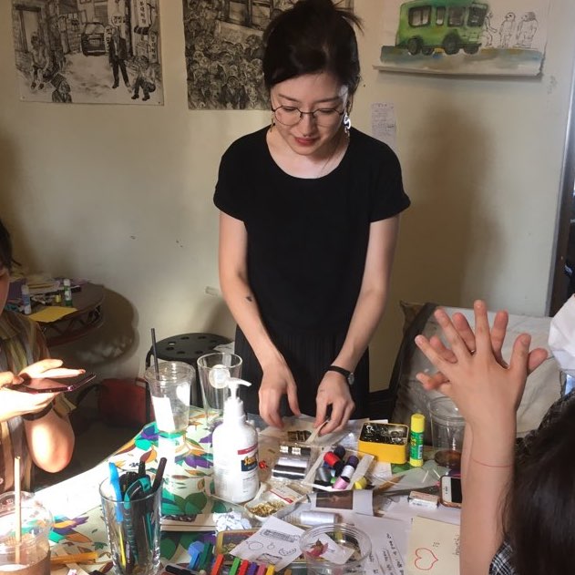 Conducting zine workshop as part of